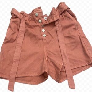LOFT Terracotta Button-Front Belt Shorts Elasticized Waist, Small